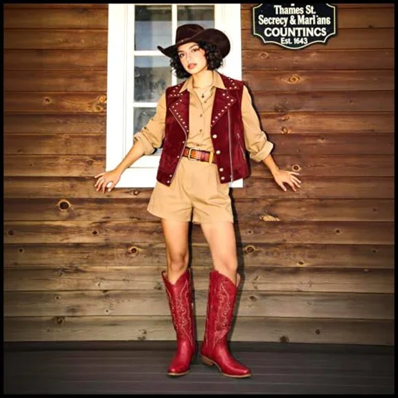 Knee High Cowboy Boots with Embroidered Rhinestones Chunky Heel - Picture 3 of 7